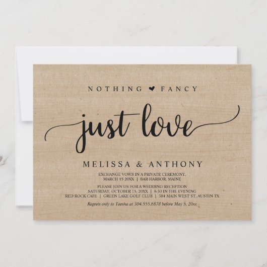 Niets Fancy liefde, opkomst, bijtende bruiloft Kaart (Voorkant)