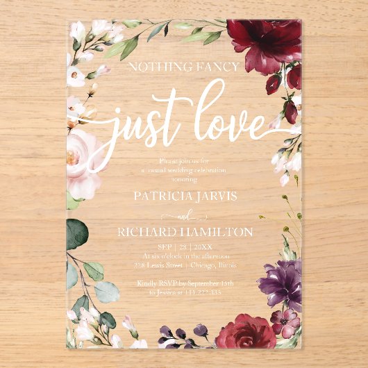 Niets Fancy Liefde Weddenschap Acryl Uitnodigingen (Voorkant)