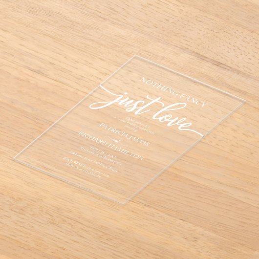 Niets Fancy Liefde Weddenschap Acryl Uitnodigingen (Laagn)