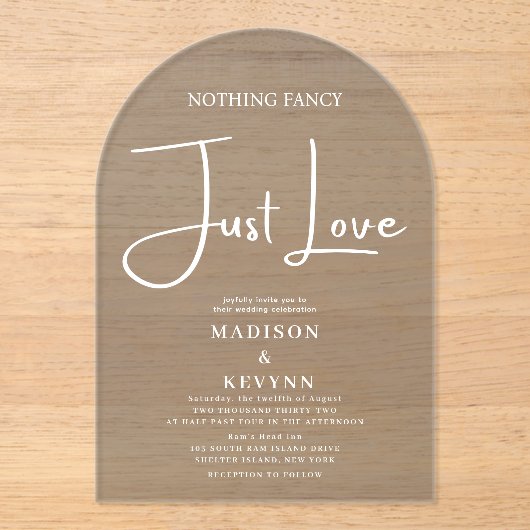 Niets Fancy Liefde Weddenschap Acryl Uitnodigingen (Voorkant)