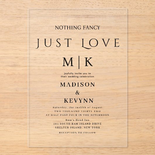 Niets Fancy Liefde Weddenschap Acryl Uitnodigingen (Voorkant)