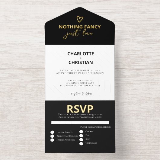 Niets Fancy Liefde Weddenschap All In One Uitnodiging (Binnenkant)
