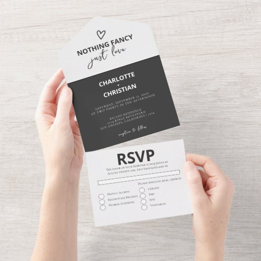 Niets Fancy Liefde Weddenschap All In One Uitnodiging (Afscheurbaar)