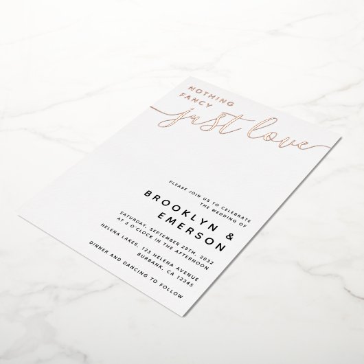 Niets Fancy Liefde Weddenschap Folie Uitnodiging (Gedraaid)