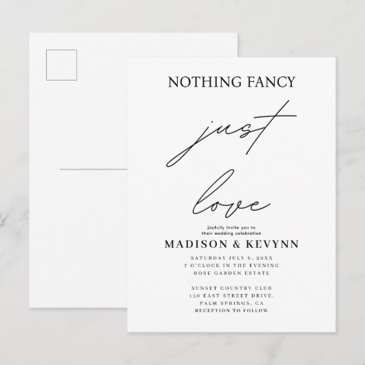 Niets Fancy Liefde Weddenschap Uitnodiging Briefkaart (Voorkant / Achterkant)