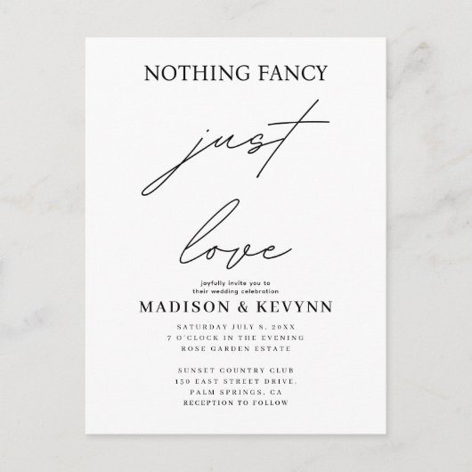 Niets Fancy Liefde Weddenschap Uitnodiging Briefkaart (Voorkant)