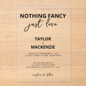 Niets Fancy, maar liefdesminimalistisch huwelijk Acryl Uitnodigingen (Voorkant)