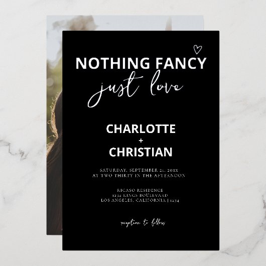 Niets Fancy, maar liefdesminimalistisch huwelijk Folie Uitnodiging (Voorkant / Achterkant)