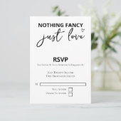 Niets Fancy, maar liefdesminimalistisch huwelijk RSVP Kaartje (Staand voorkant)