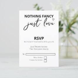 Niets Fancy, maar liefdesminimalistisch huwelijk RSVP Kaartje