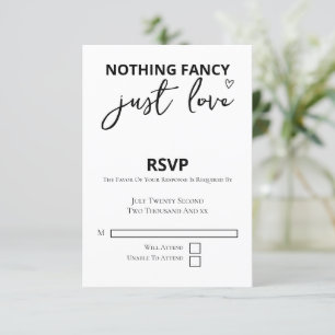 Niets Fancy, maar liefdesminimalistisch huwelijk RSVP Kaartje