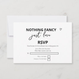 Niets Fancy, maar liefdesminimalistisch huwelijk RSVP Kaartje