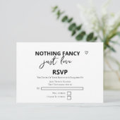 Niets Fancy, maar liefdesminimalistisch huwelijk RSVP Kaartje (Staand voorkant)
