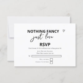 Niets Fancy, maar liefdesminimalistisch huwelijk RSVP Kaartje