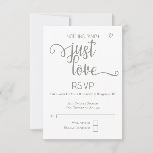 Niets Fancy, maar liefdesminimalistisch huwelijk RSVP Kaartje (Voorkant)