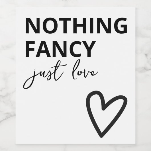 Niets Fancy, maar liefdesminimalistisch huwelijk Wijn Etiket (Enkel label)