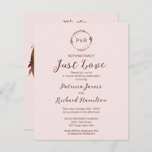 Niets Fancy Monogram Budget Wedding Invitaties (Voorkant / Achterkant)