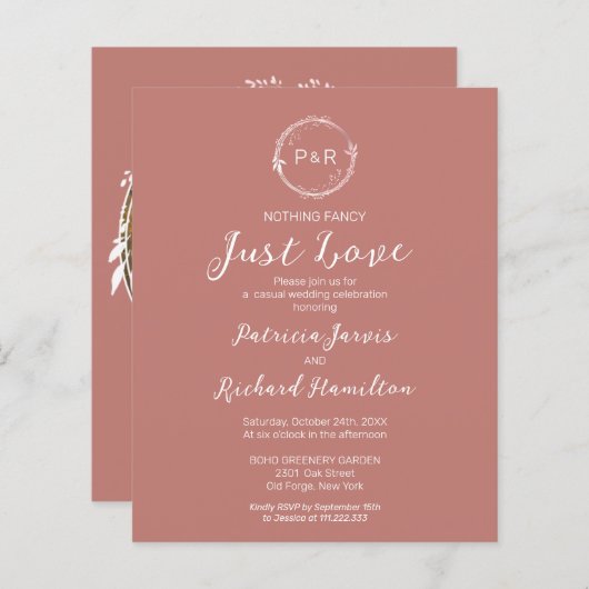 Niets Fancy Monogram Budget Wedding Invitaties (Voorkant / Achterkant)