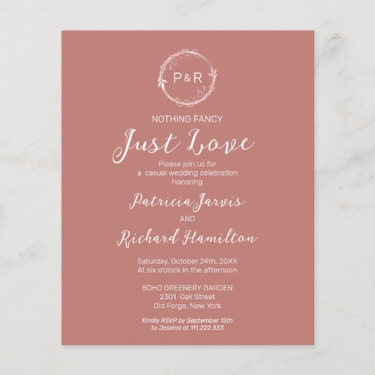 Niets Fancy Monogram Budget Wedding Invitaties (Voorkant)