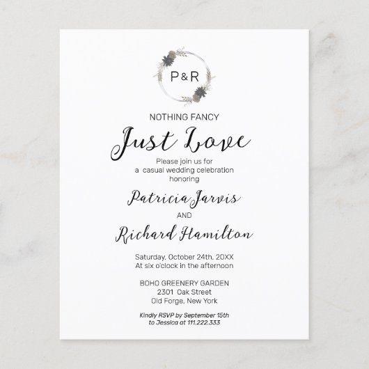 Niets Fancy Monogram Budget Wedding Invitaties (Voorkant)