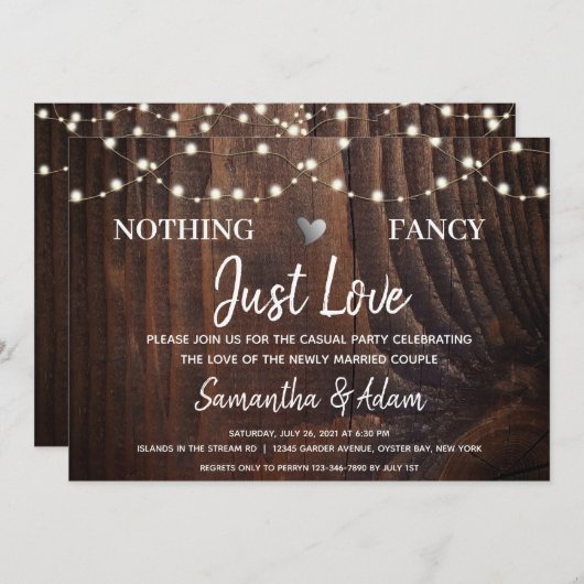 Niets Fancy Net Love String Lights Rustic Wood Kaart (Voorkant / Achterkant)