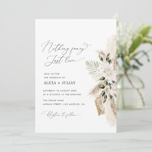 Niets fancy pampasgras en groen bruiloft kaart (Staand voorkant)