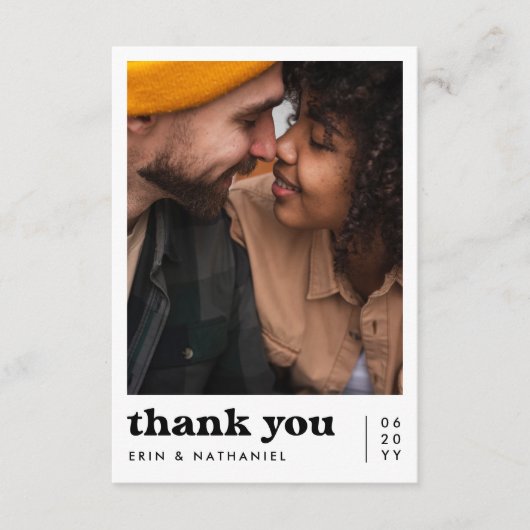 Niets Fancy Retro Groovy Foto Bruiloft Bedankkaart (Voorkant)