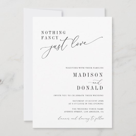Niets fancy zwart-wit bruiloft uitnodiging (Voorkant)