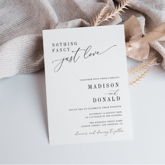 Niets fancy zwart-wit bruiloft uitnodiging