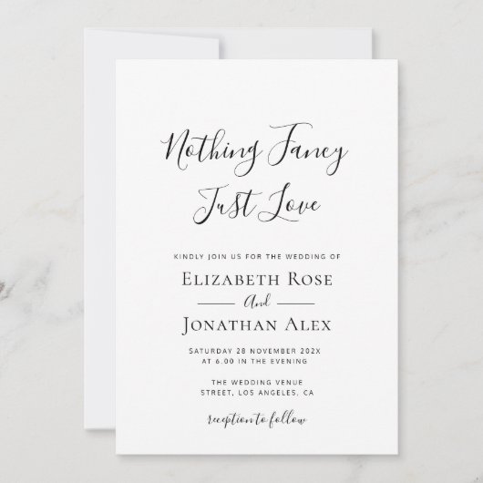 Niets fancy zwart-wit bruiloft uitnodiging (Voorkant)
