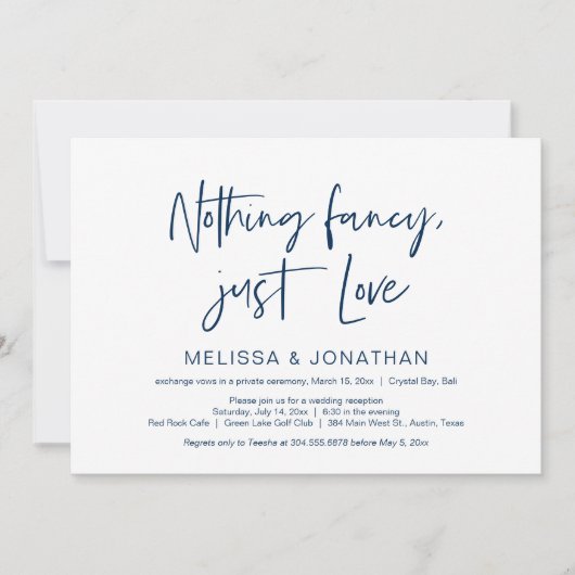 Niets Fncy' Gewoon Liefde, Bruiloft Elopement Fees Kaart (Voorkant)