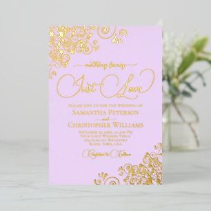 Niets Geks Alleen Liefde Trouw Lilac Paars Goud Folie Uitnodiging