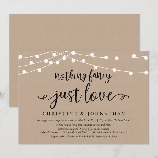 Niets Gewoons Alleen Liefde, Rustieke Trouw Elopem Kaart (Voorkant / Achterkant)