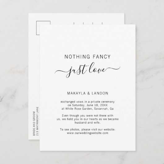 Niets gewoons, gewoon lief, eenvoudige trouw-ontsn aankondigingskaart (Voorkant / Achterkant)