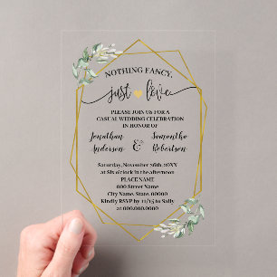 Niets gewoons gewoon lief elopement groen goud acryl uitnodigingen