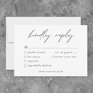 Niets gewoons, gewoon lief Minimalistische bruilof RSVP Kaartje