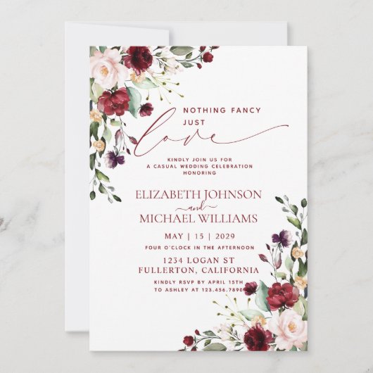 Niets Gewoons Gewoon Liefde Bordeaux Foto Bruiloft Kaart (Voorkant)