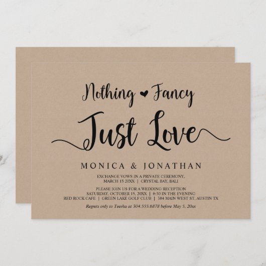 Niets gewoons, gewoon liefde, Brown Kraft Elopemen Kaart (Voorkant / Achterkant)