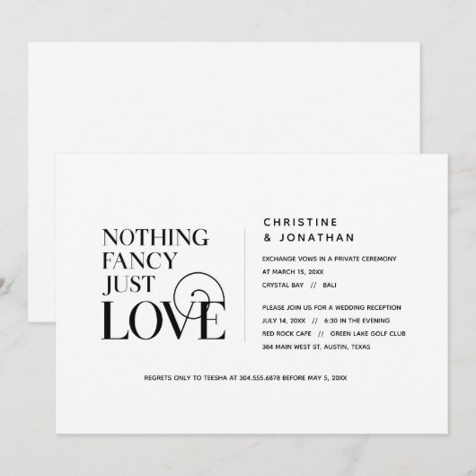 Niets gewoons, gewoon liefde, Elegant zwart, Elope Kaart (Voorkant / Achterkant)