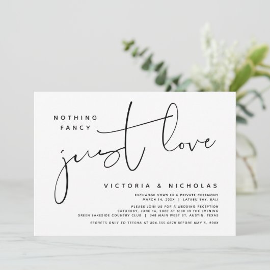 Niets gewoons, gewoon liefde, huwelijksvluchtfeest kaart (Staand voorkant)