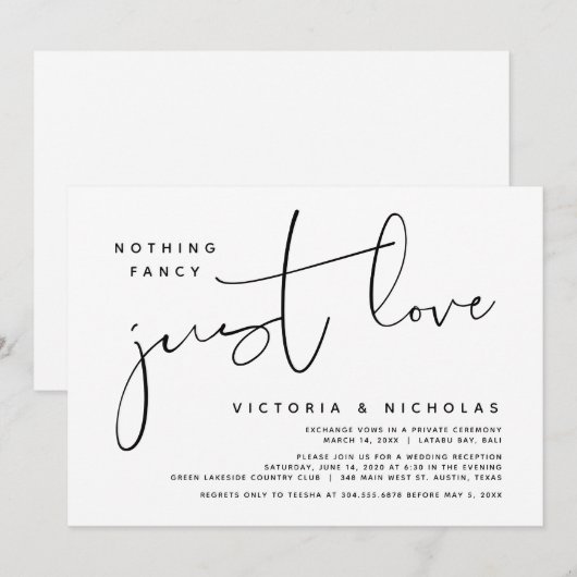 Niets gewoons, gewoon liefde, huwelijksvluchtfeest kaart (Voorkant / Achterkant)