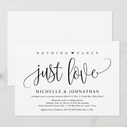 Niets gewoons, gewoon liefde, intieme trouwerij kaart (Voorkant / Achterkant)