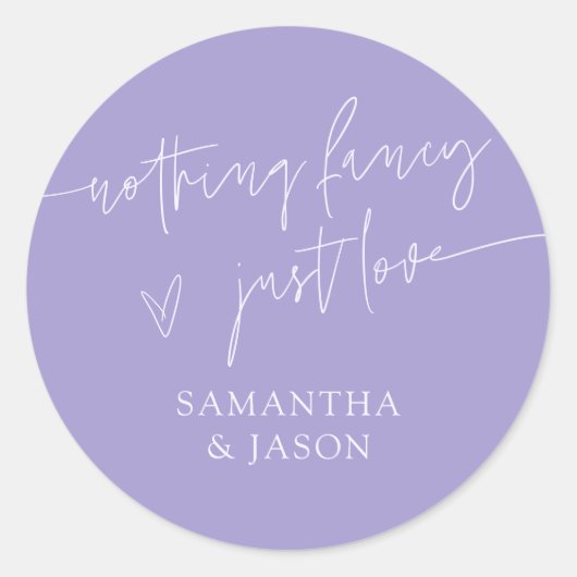 Niets gewoons, gewoon liefde Script Trouw Violet Ronde Sticker (Voorkant)