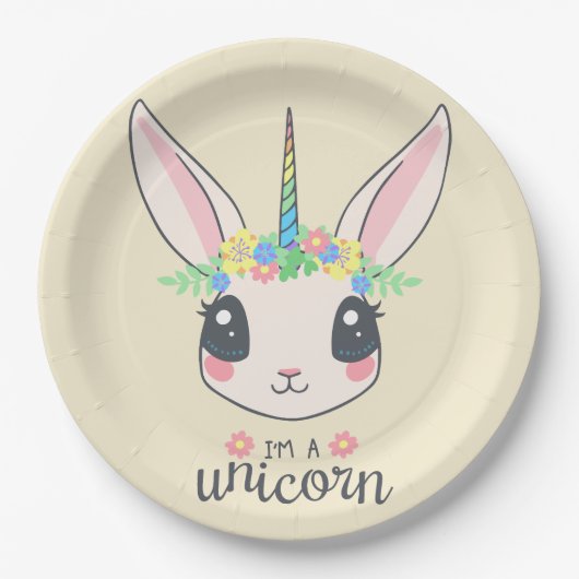 niets is onmogelijk - eenhoornkonijn papieren bordje (Voorkant)