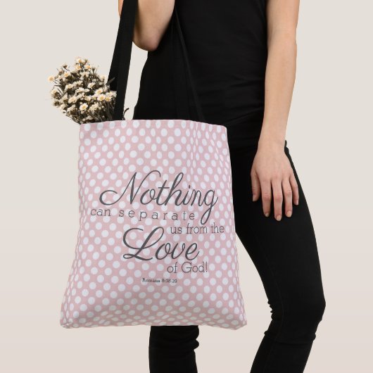 Niets kan ons scheiden.... roze witte polka-stippe tote bag (Dichtbij)