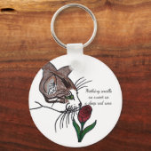 Niets ruikt zo zoet als een dieprode roos sleutelhanger (Achterkant)