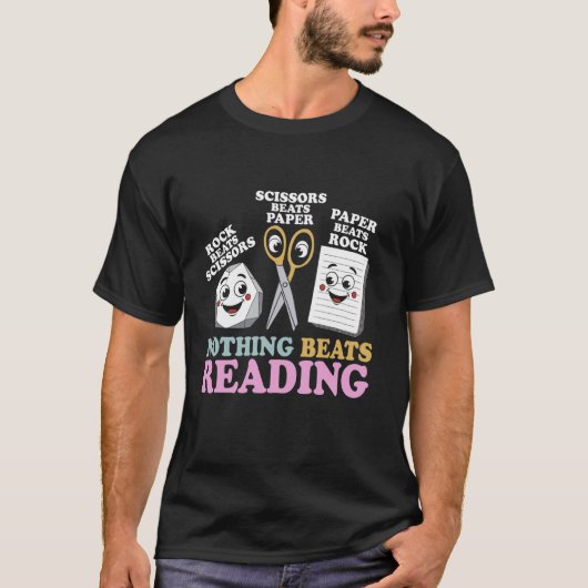 Niets verslaat het lezen van Rock Paper Scissors v T-shirt (Voorkant)