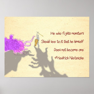 Nietzsche Quote Cartoon die strijdt tegen monsters Poster