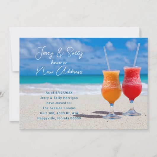 Nieuw adres aankondiging strand koppels (Voorkant)