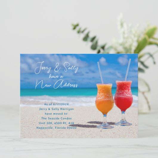 Nieuw adres aankondiging strand koppels (Staand voorkant)